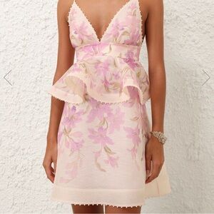 ZIMMERMANN pink and ivory ruffle mini dress